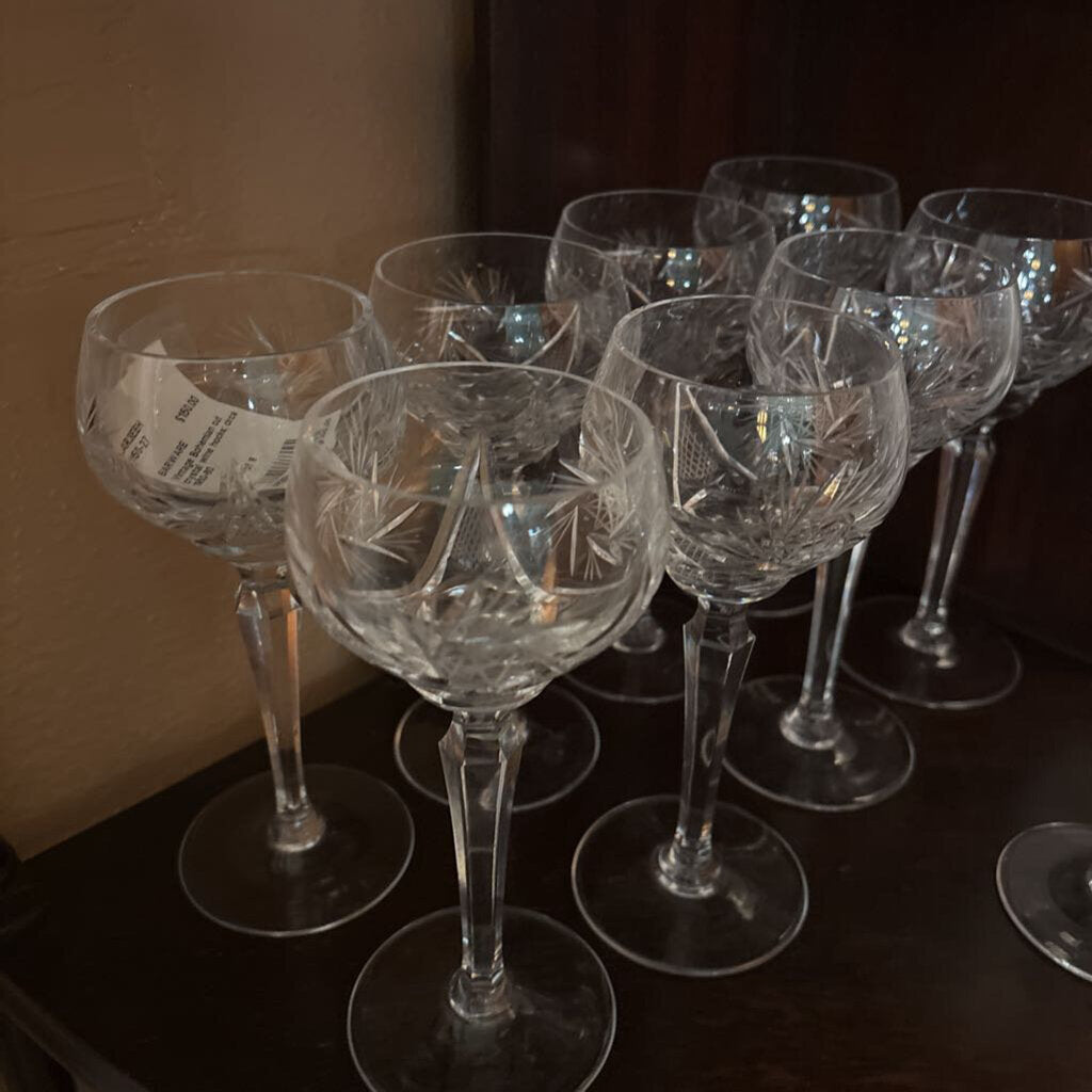 Vintage Bohemian cut crystal wine hocks; circa 1950-60