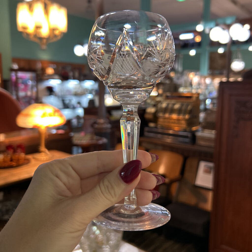 Vintage Bohemian cut crystal cordial glasses; circa 1950-60