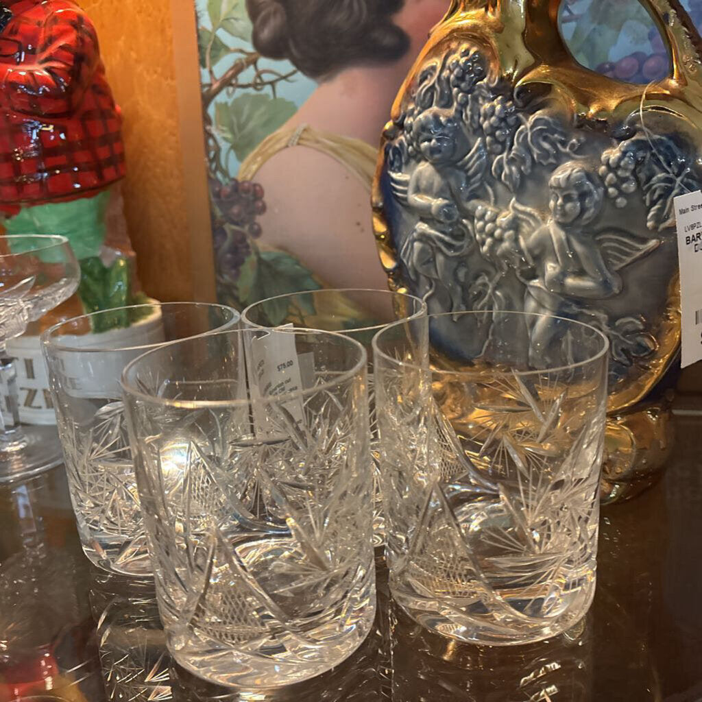 Vintage Bohemian cut crystal double Old Fashioned glasses; circa 1950-60