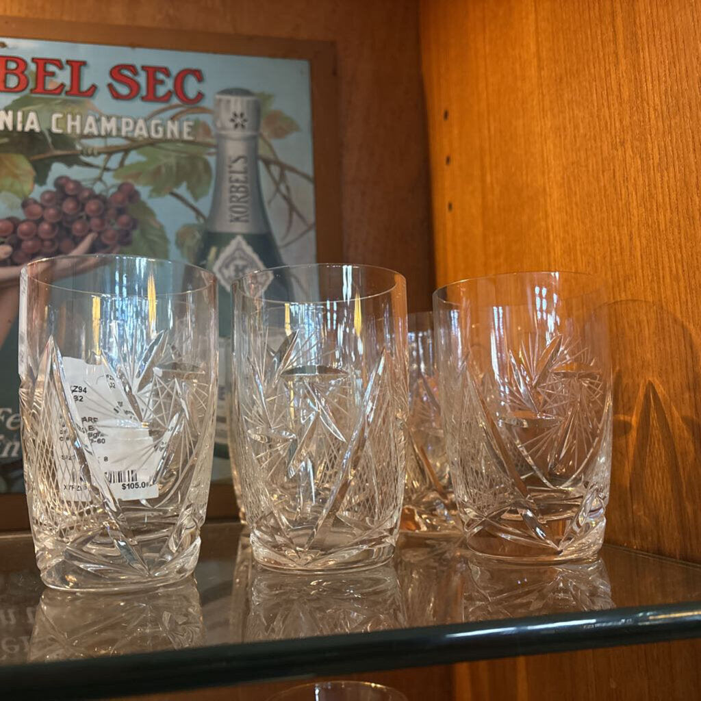 Vintage Bohemian cut crystal Highball glasses; circa 1950-60