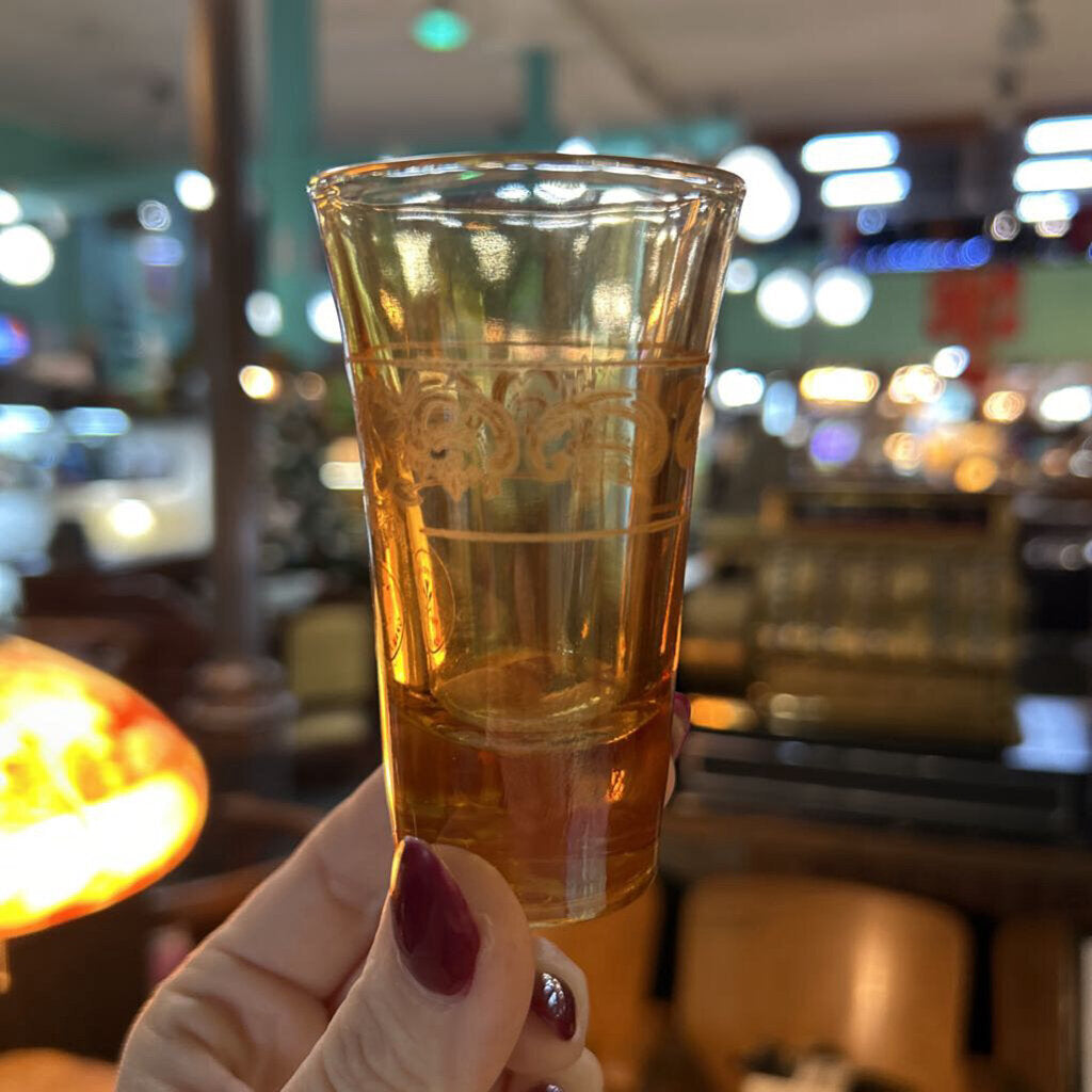 J Preziosi Lavorato A Mano amber shot glasses; set of 6; Italy