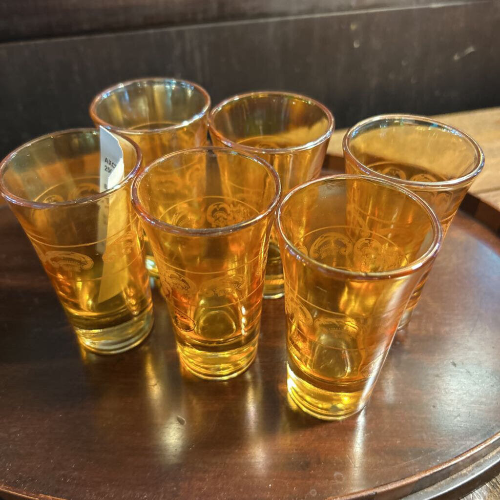 J Preziosi Lavorato A Mano amber shot glasses; set of 6; Italy