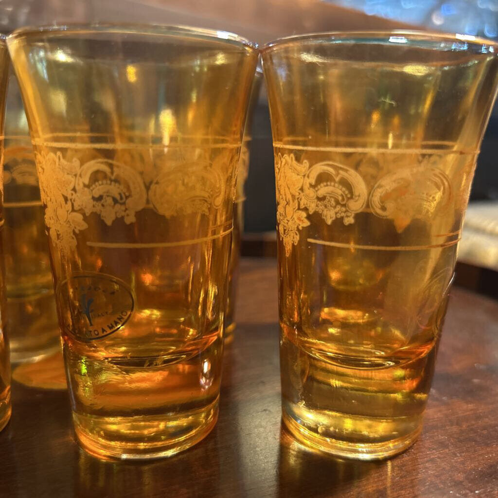 J Preziosi Lavorato A Mano amber shot glasses; set of 6; Italy