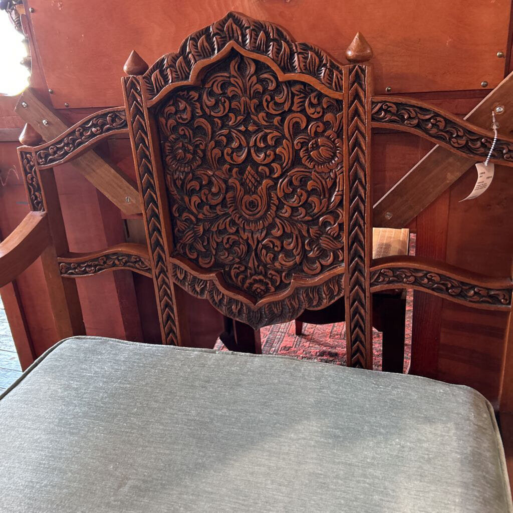 Vintage Thai Hand Carved Teal Elephant Howdah Saddle Chair.