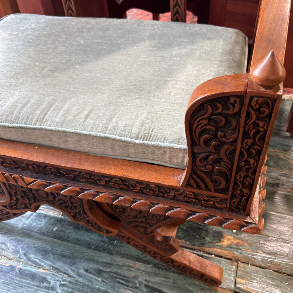 Vintage Thai Hand Carved Teal Elephant Howdah Saddle Chair.