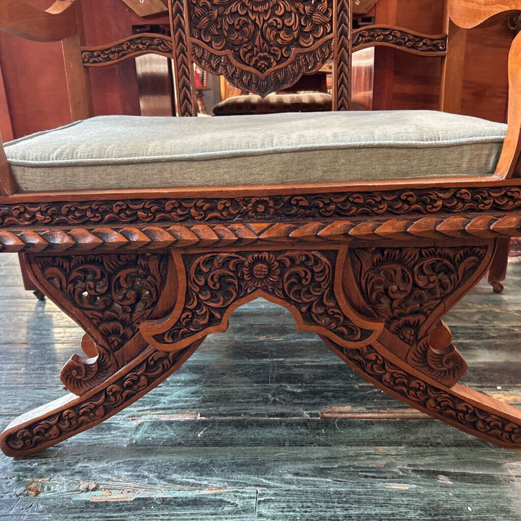 Vintage Thai Hand Carved Teal Elephant Howdah Saddle Chair.