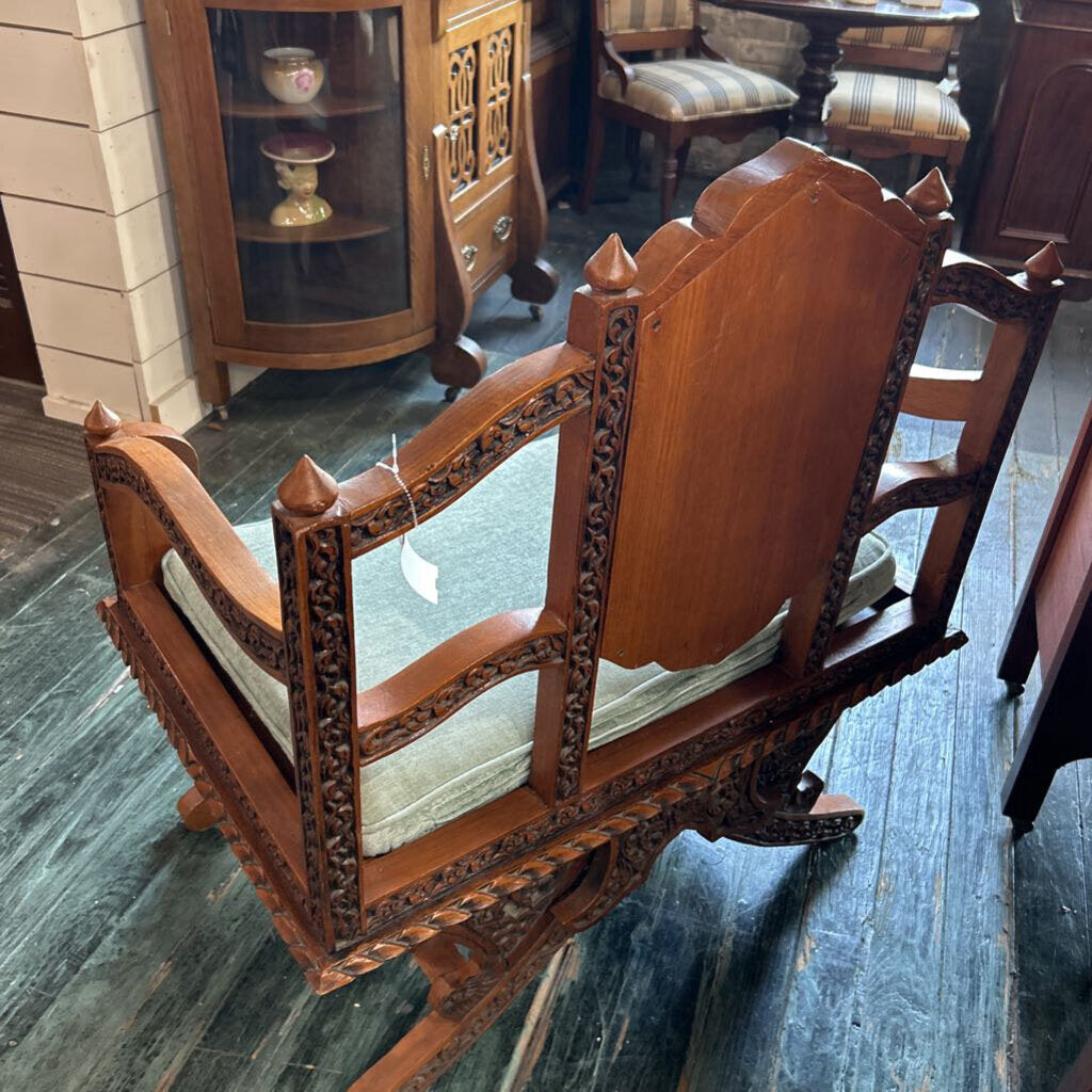 Vintage Thai Hand Carved Teal Elephant Howdah Saddle Chair.
