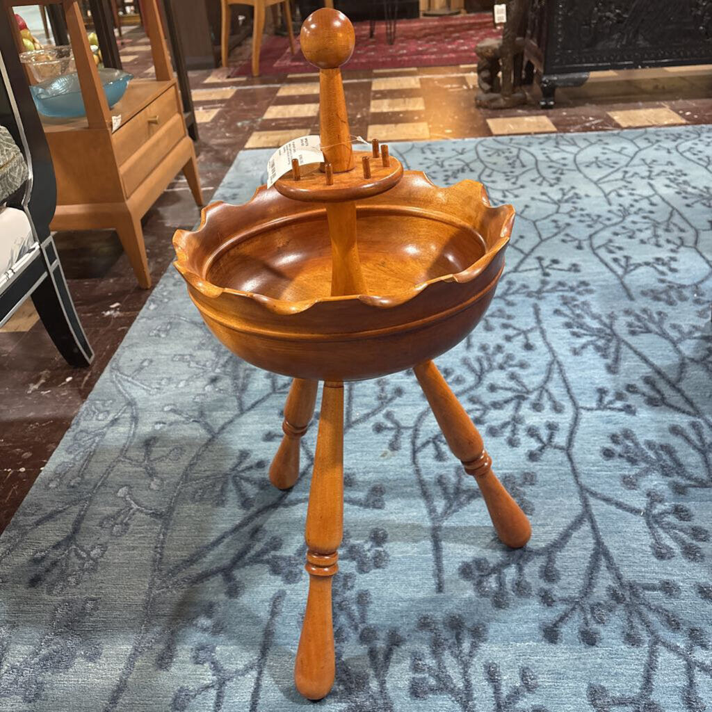 Mid Century maple wood tripod sewing caddy