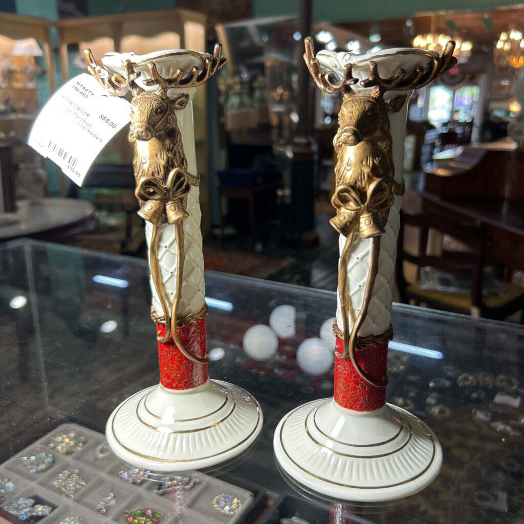 Vintage Porcelain Reindeer Candle Holders, set 2.