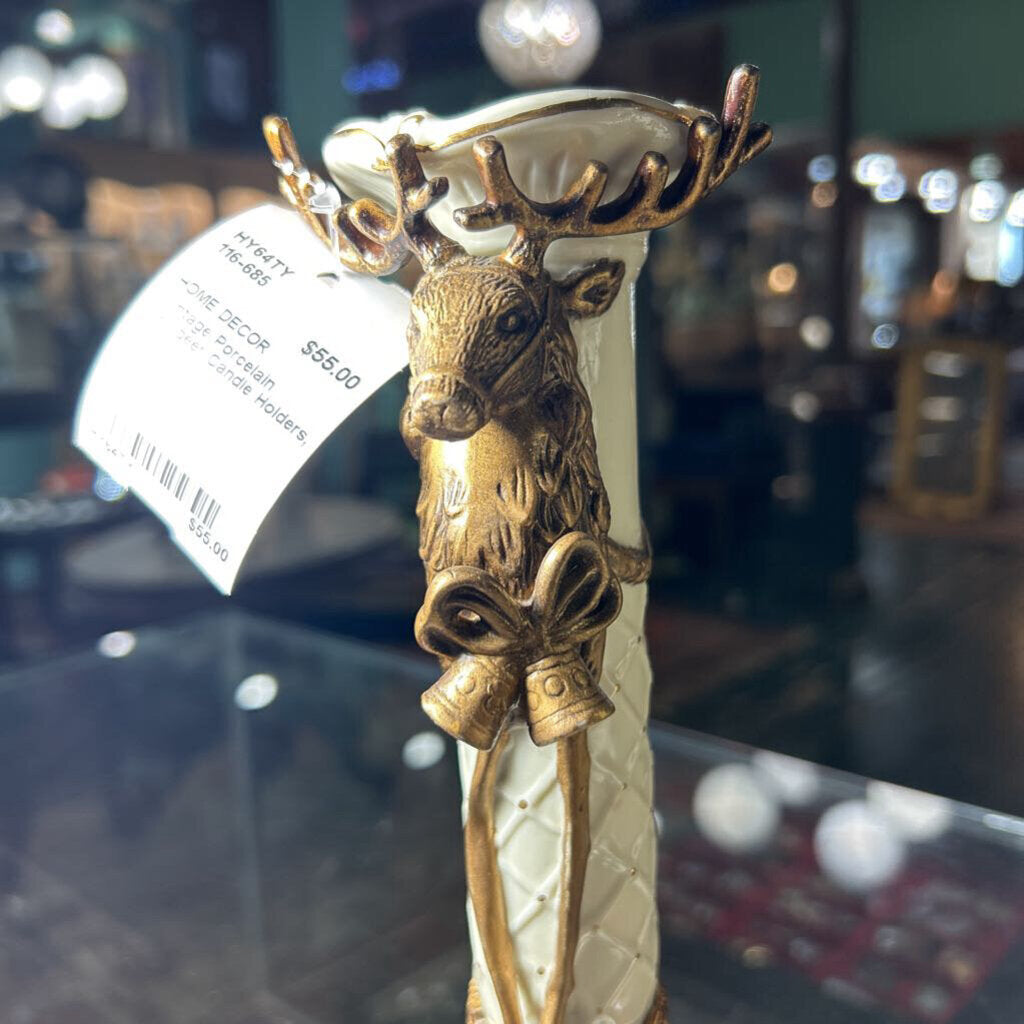 Vintage Porcelain Reindeer Candle Holders, set 2.