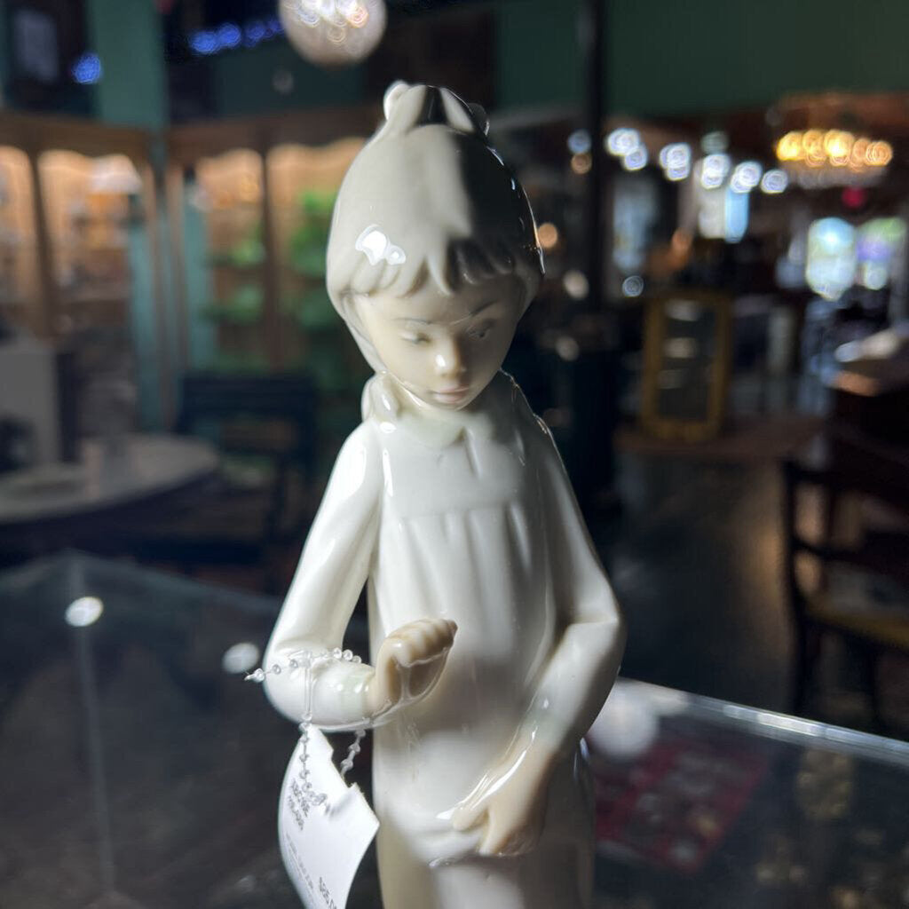 Vintage Lladro Porcelain Figurine, Girl with Terrier Puppy.