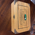 Hand-made wooden decorative box featuring reproduction graphic of the classic victor talking machine co. gold-tone metal edge and lock.