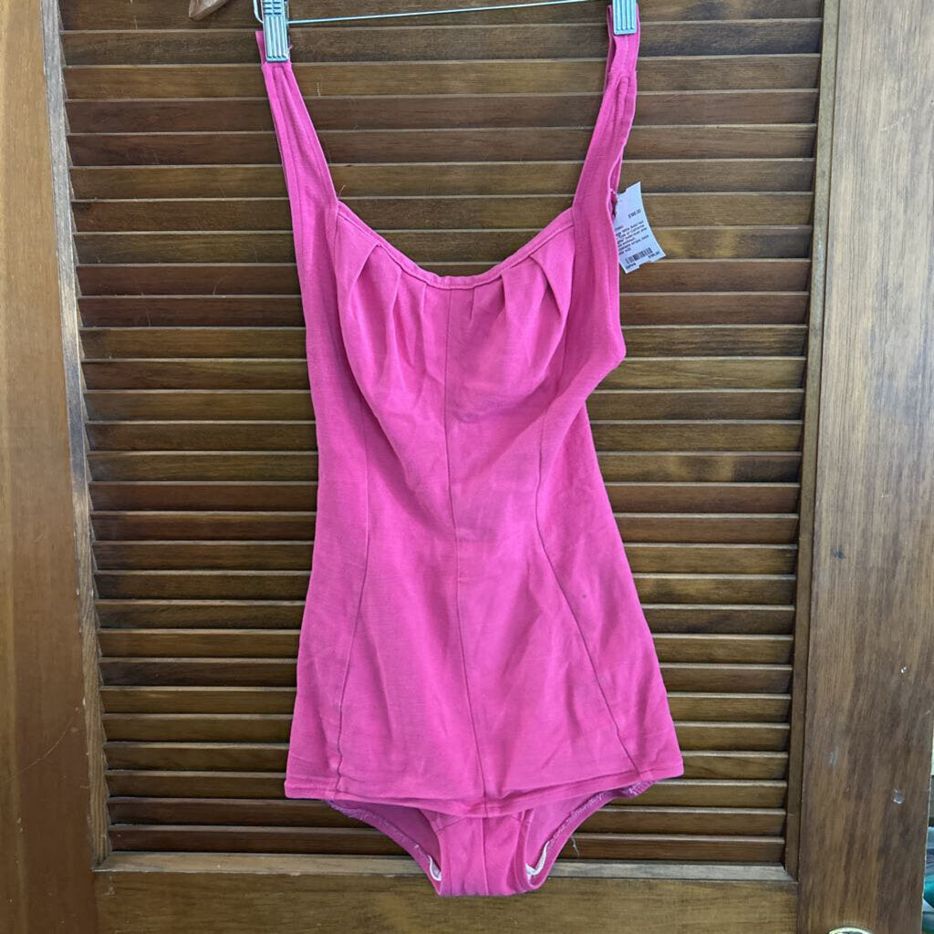 Vintage 1950s Solid Hot pink "Cole of California Original" bullet-bust one-piece swimsuit, adjustable straps, back zipper.