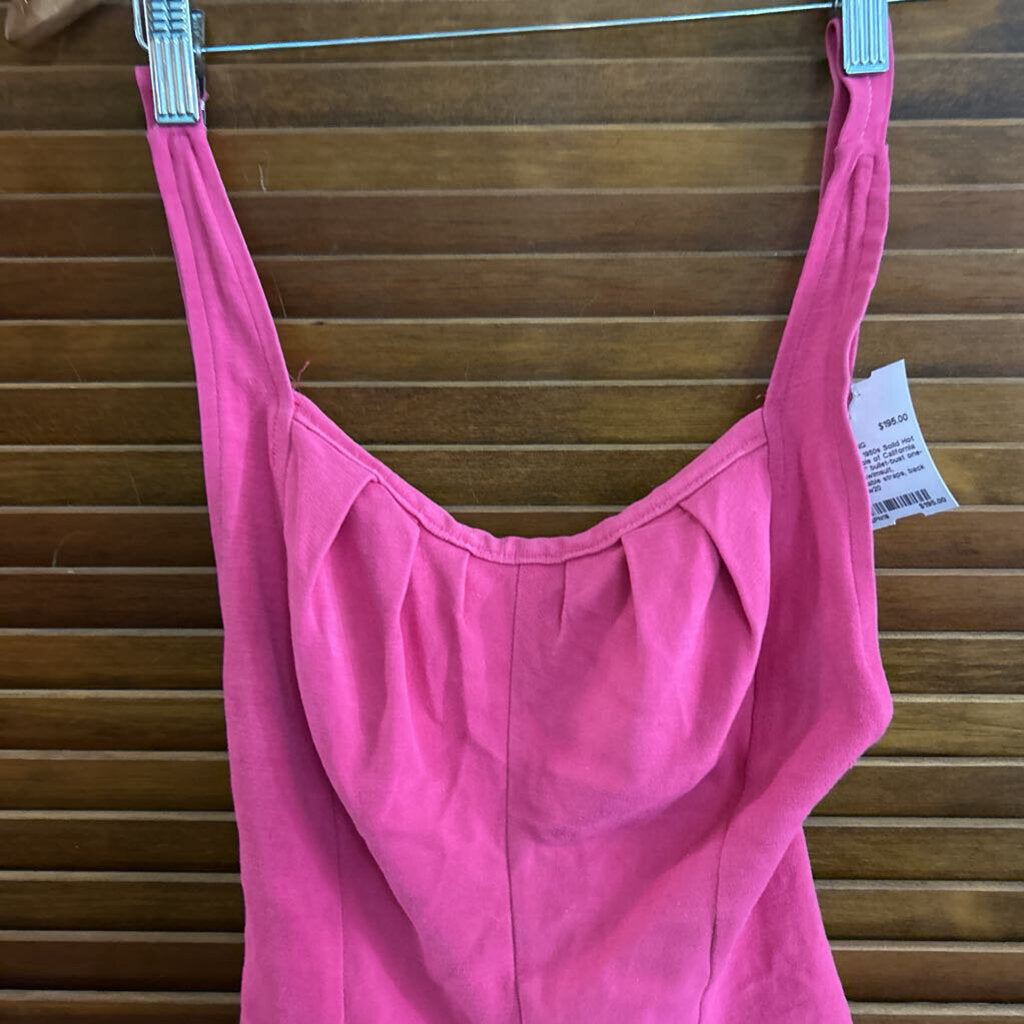 Vintage 1950s Solid Hot pink "Cole of California Original" bullet-bust one-piece swimsuit, adjustable straps, back zipper.