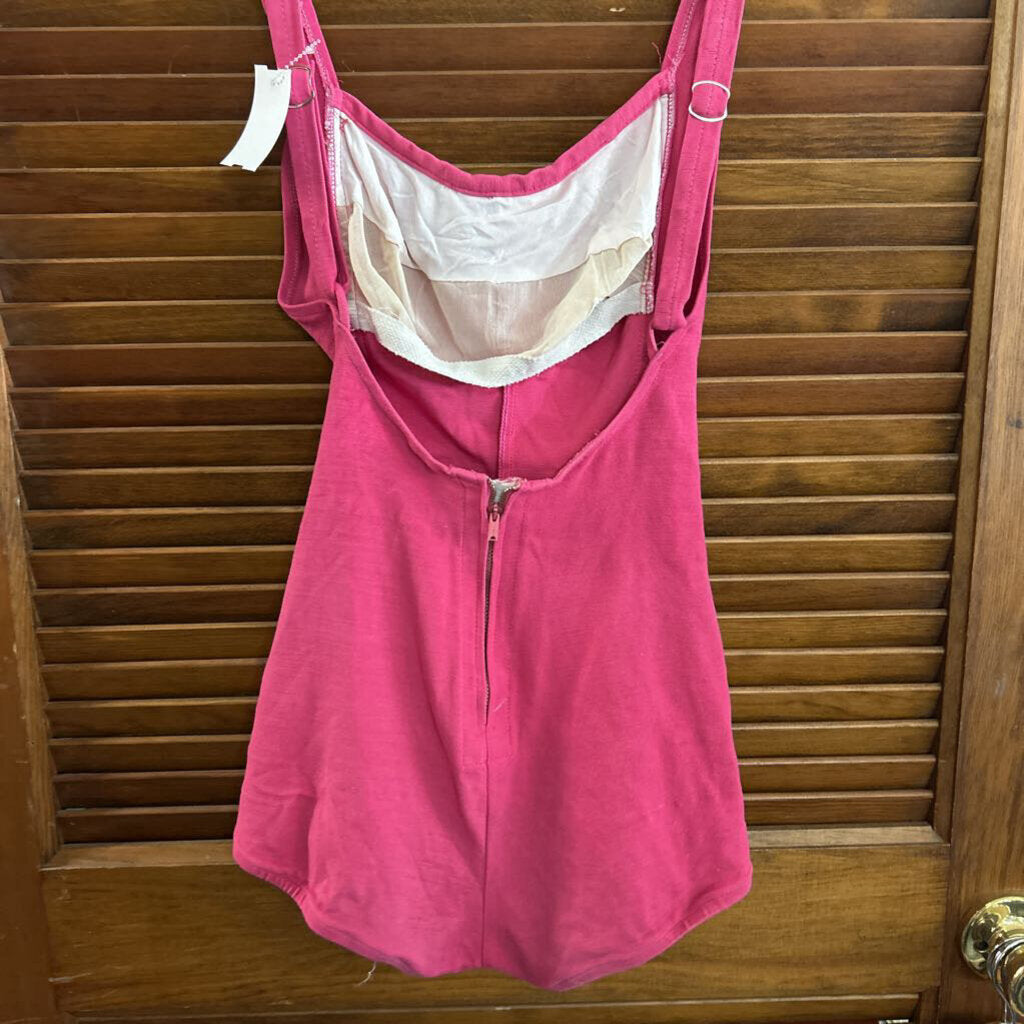 Vintage 1950s Solid Hot pink "Cole of California Original" bullet-bust one-piece swimsuit, adjustable straps, back zipper.