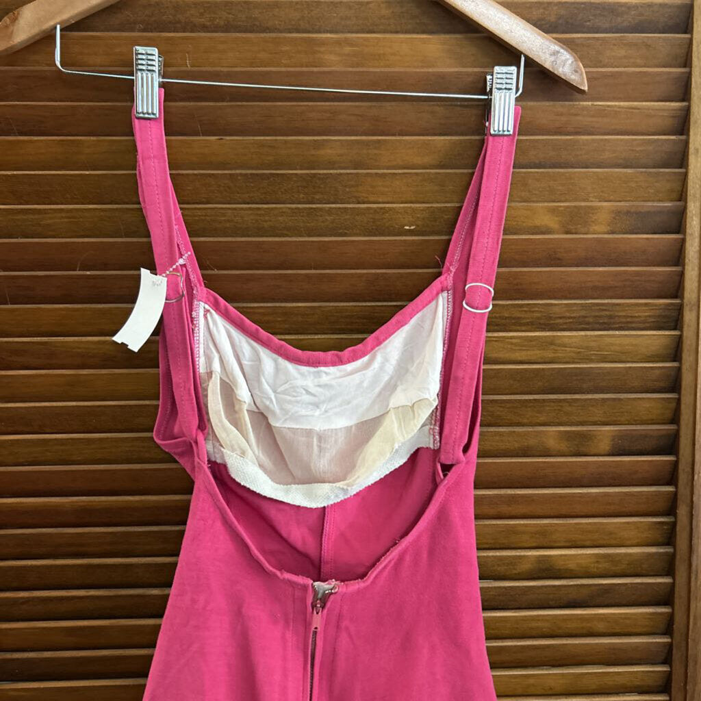 Vintage 1950s Solid Hot pink "Cole of California Original" bullet-bust one-piece swimsuit, adjustable straps, back zipper.