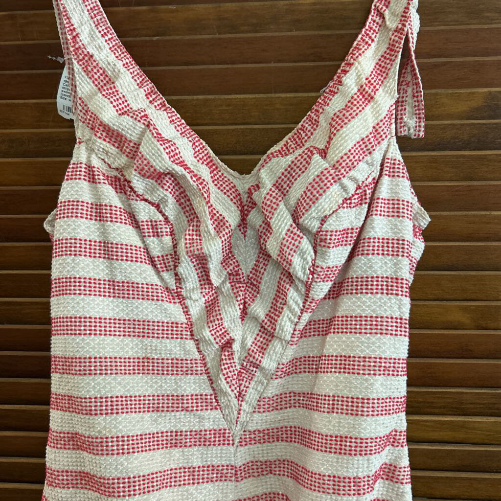 1950s "Sea Fashions of California" red/cream stripe one-piece pin up swimsuit, zipper back (condition as is)