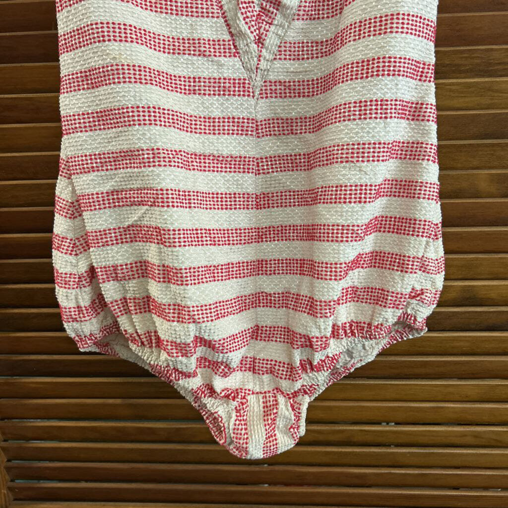 1950s "Sea Fashions of California" red/cream stripe one-piece pin up swimsuit, zipper back (condition as is)
