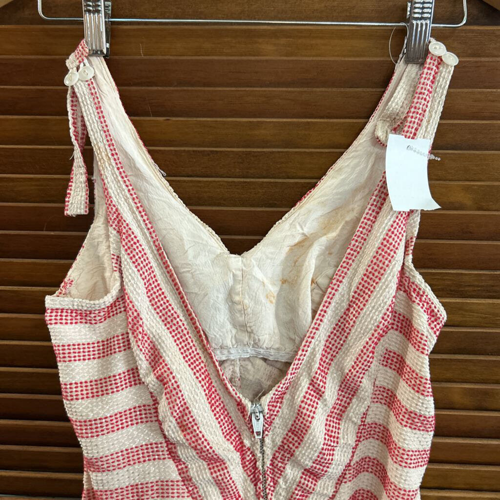1950s "Sea Fashions of California" red/cream stripe one-piece pin up swimsuit, zipper back (condition as is)