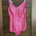 Vintage 1950s Jantzen Pink Red Vertical Stripe Swimsuit Skirted One-Piece