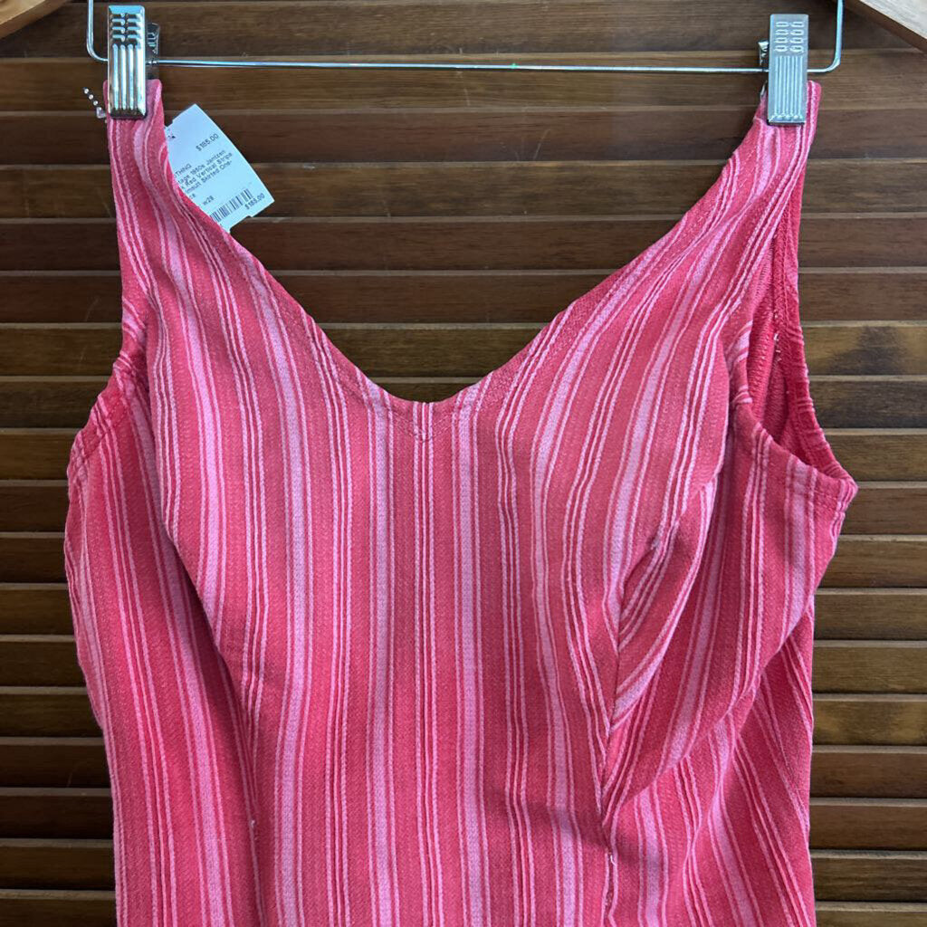 Vintage 1950s Jantzen Pink Red Vertical Stripe Swimsuit Skirted One-Piece