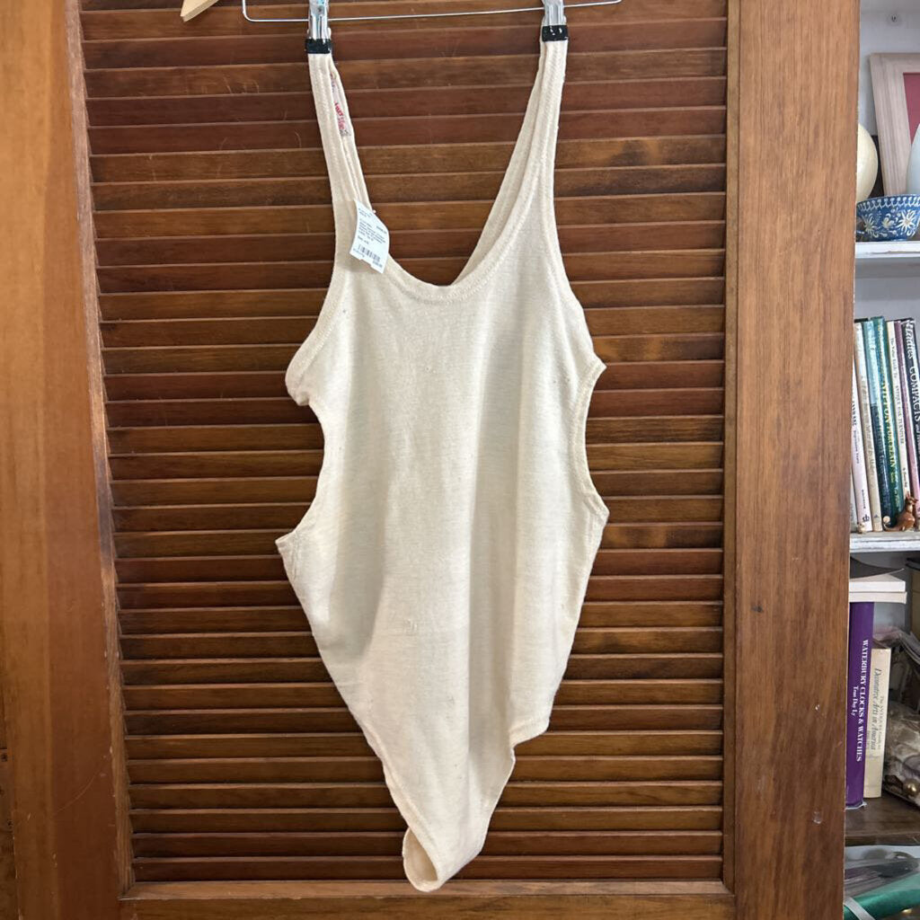 1930s Gantner Cream Ribbed Wool Swimsuit, Rare San Francisco Label. *as is*