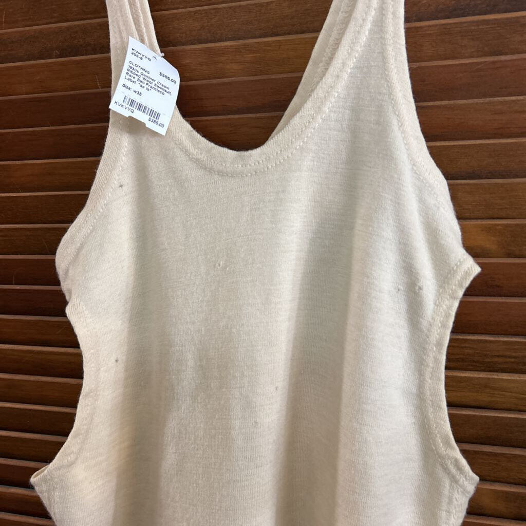 1930s Gantner Cream Ribbed Wool Swimsuit, Rare San Francisco Label. *as is*