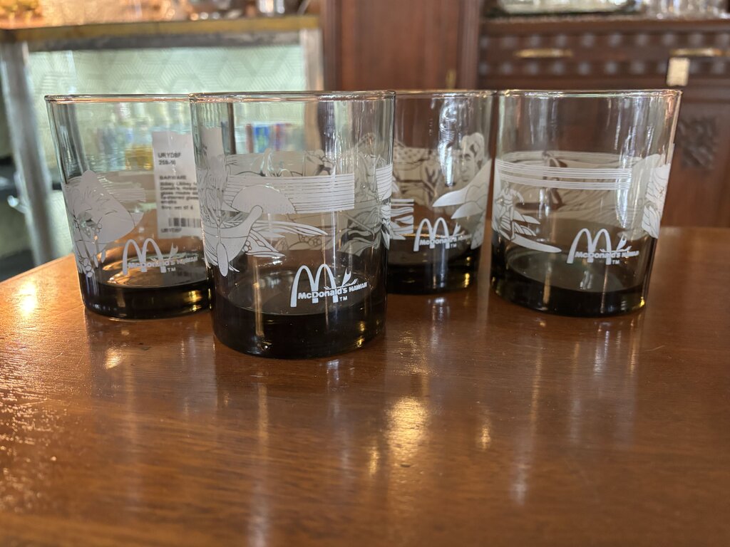 Libbey for Mc Donalds, Hawaii smoked glass double old fashioned glasses; set of 4