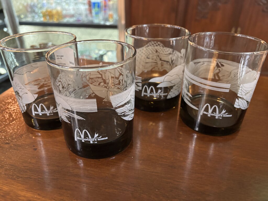 Libbey for Mc Donalds, Hawaii smoked glass double old fashioned glasses; set of 4