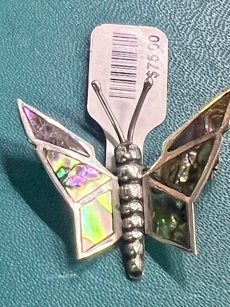 Taxco Abalone Sterling Silver Butterfly Brooch