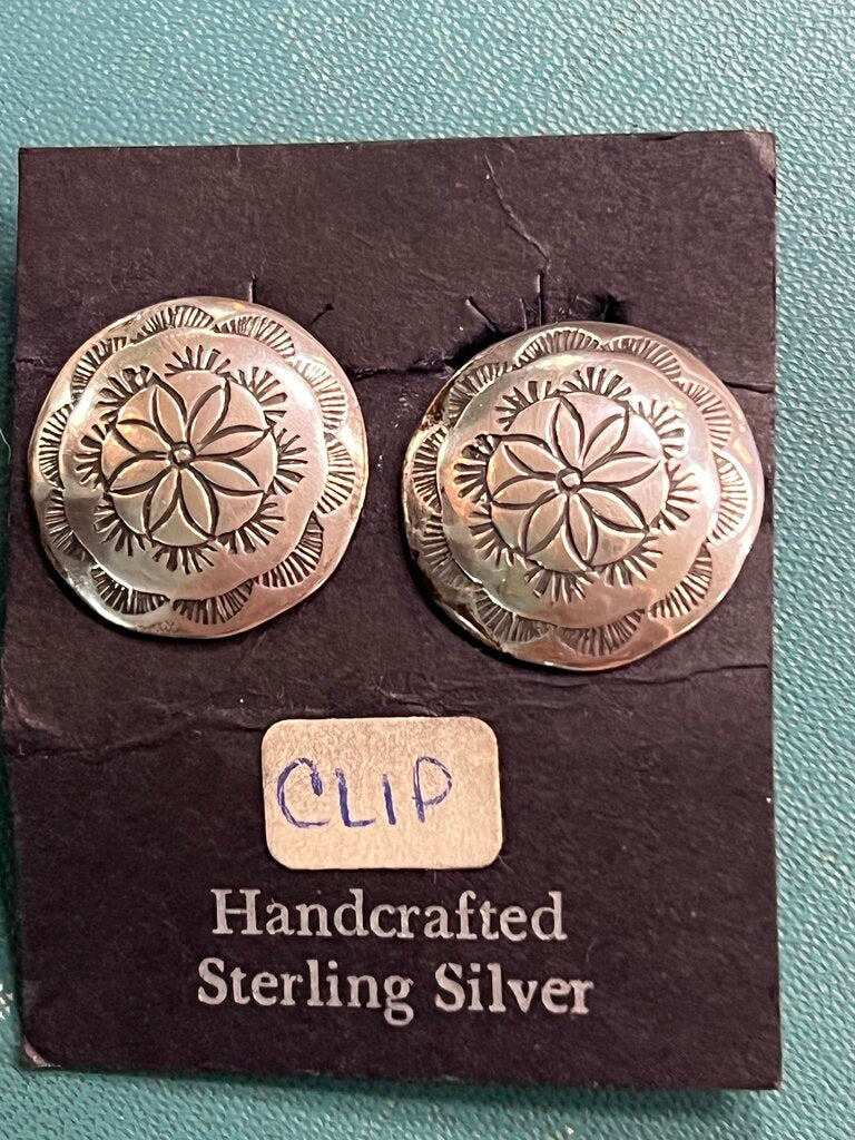Sterling Flower Clip On Earrings