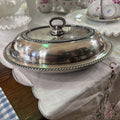Sheffield plate 10" oval serving dish and cover; made in England