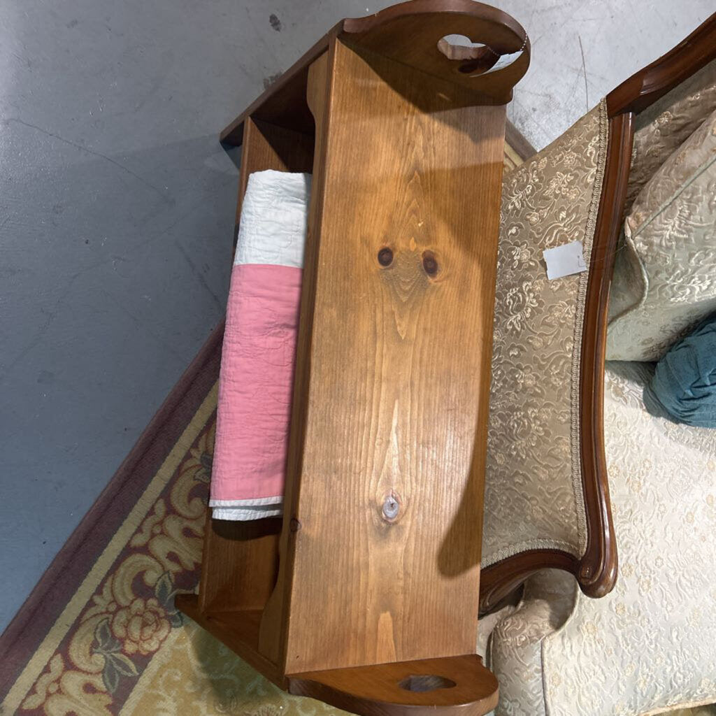 Vintage Country Pine Heart Cutout Bench with Storage Shelf under.