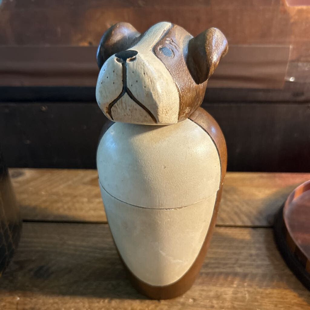 Wood bobble head dog cannister