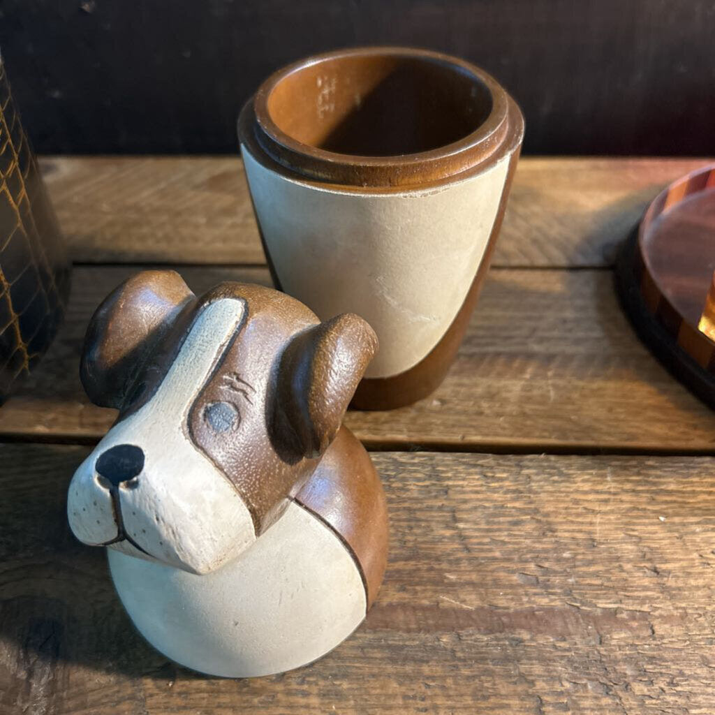 Wood bobble head dog cannister