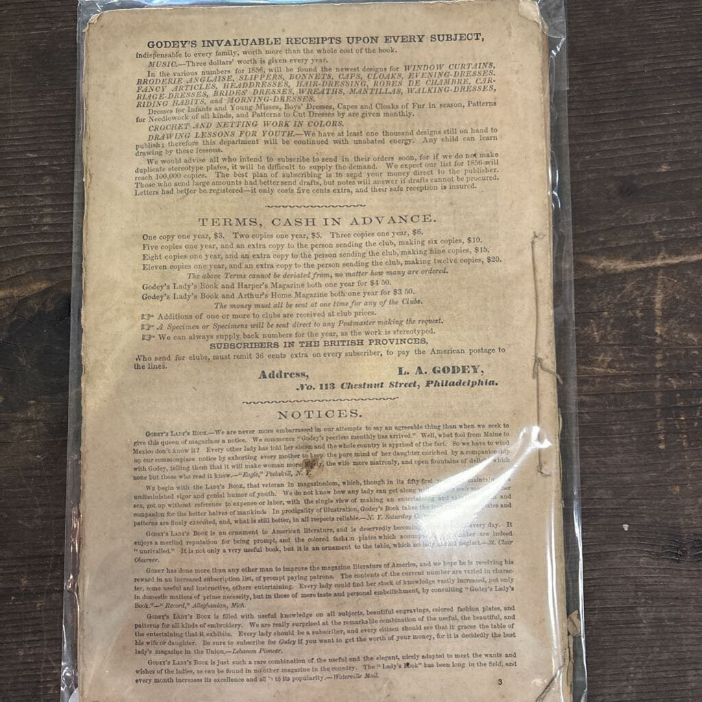 Godey's Lady's book; 19th Century magazine; circa 1856