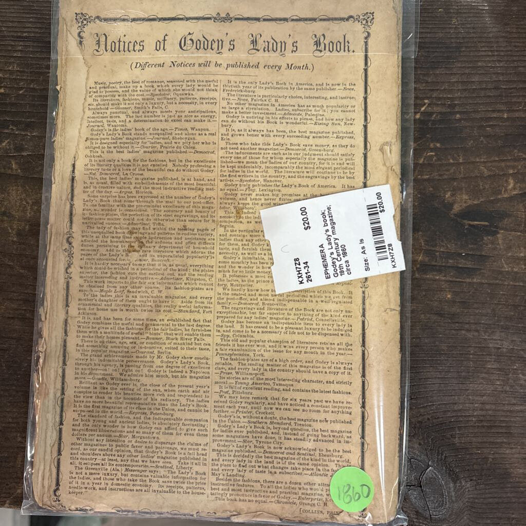 Godey's Lady's book; 19th Century magazine; circa 1860