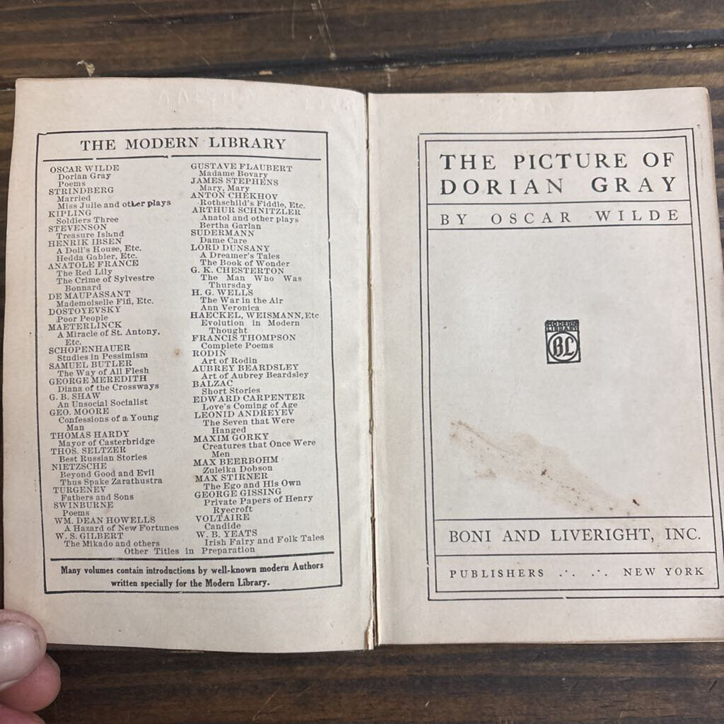 The Picture of Dorian Gray- Modern Library; Circa 1918-1922; Boni & Liveright, Inc , NY