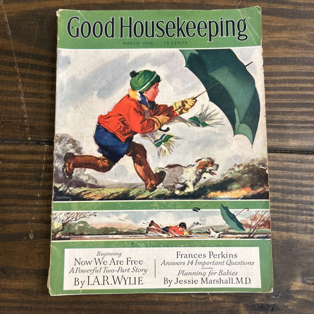 Good Housekeeping, March 1938, Boy, Dog and Umbrella. (as is)