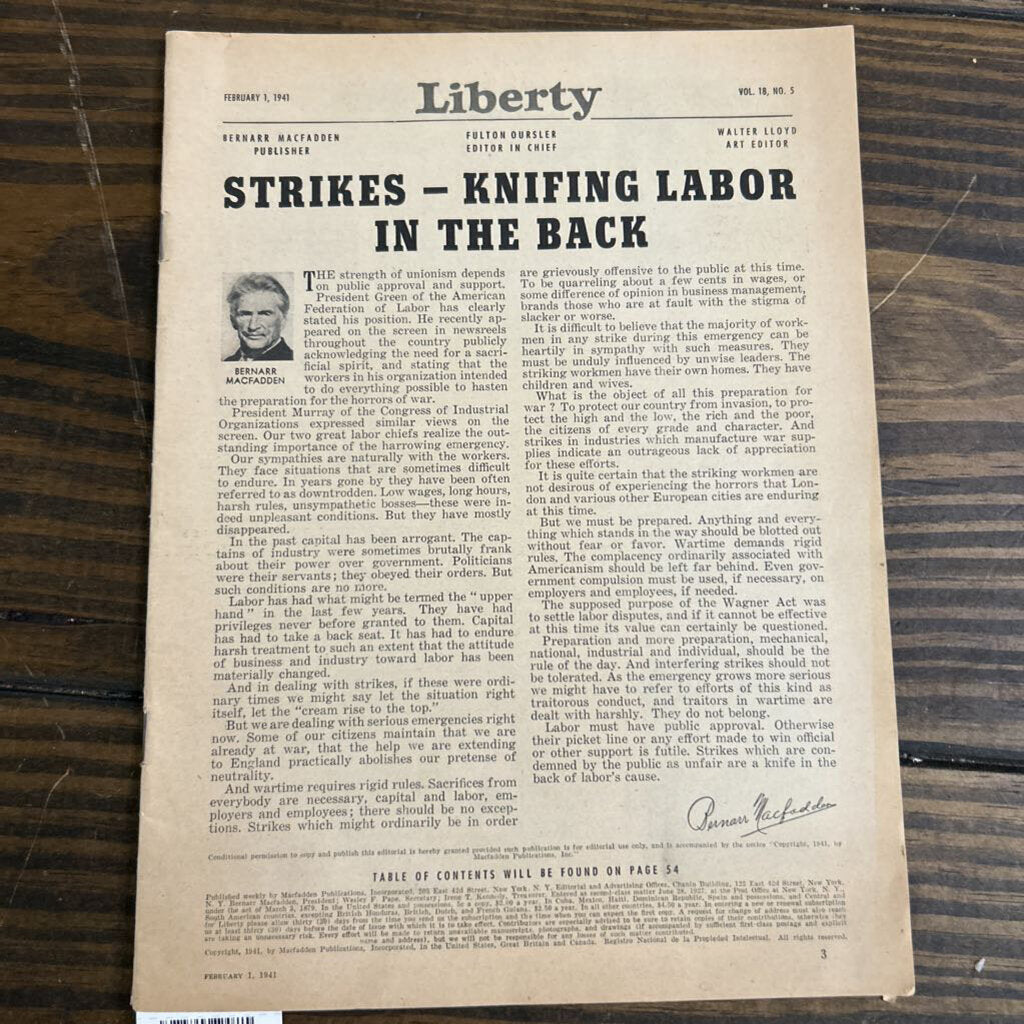 Liberty Magazine, February 1st, 1941 (Vol 18, No.5)