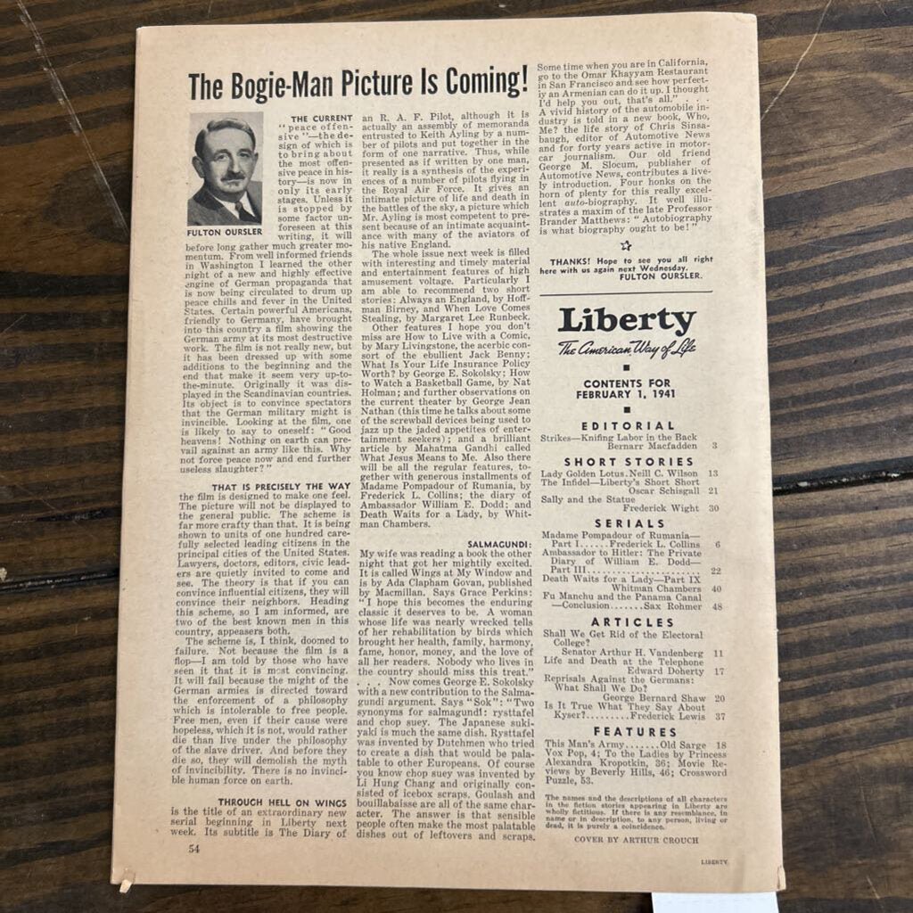 Liberty Magazine, February 1st, 1941 (Vol 18, No.5)