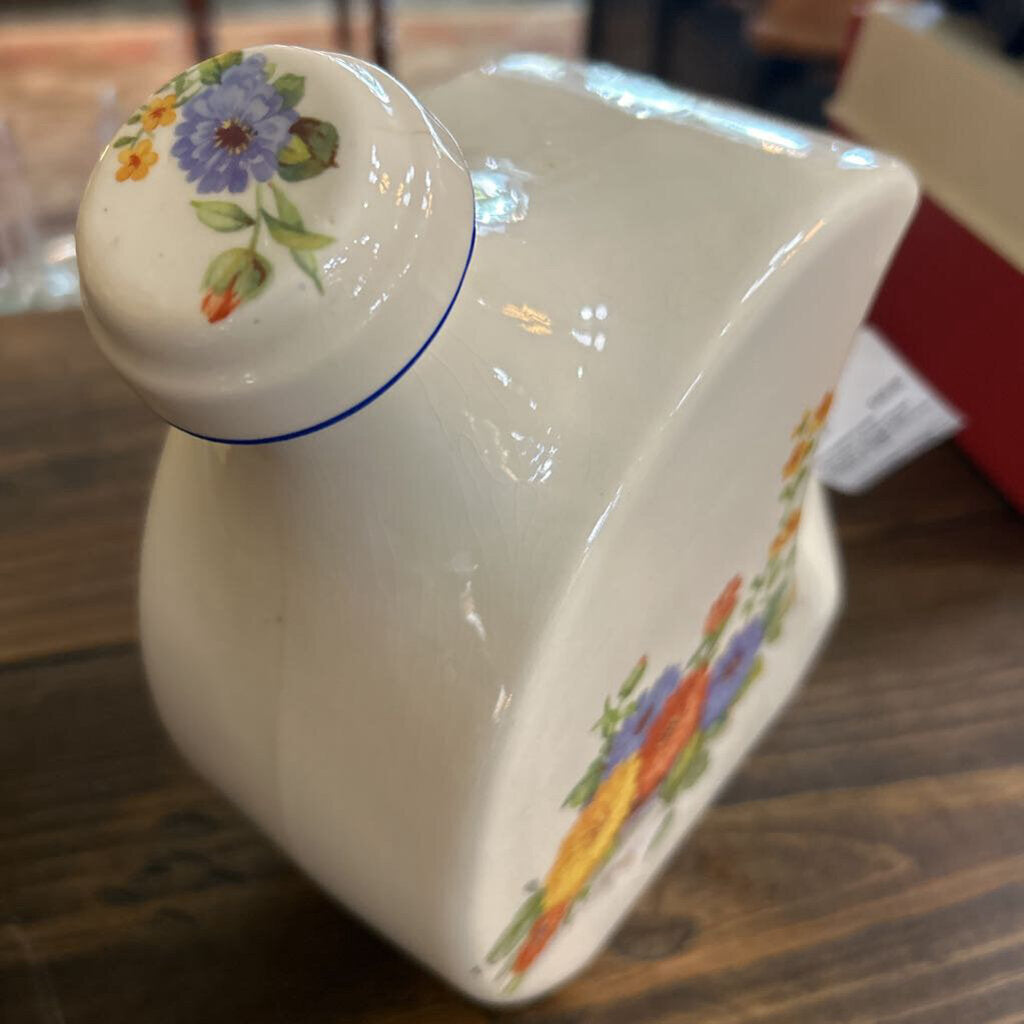 Flat-disc, Zinnia Floral Pattern Refrigerator Pitcher, c.1940s. Universal Potteries, Ohio.