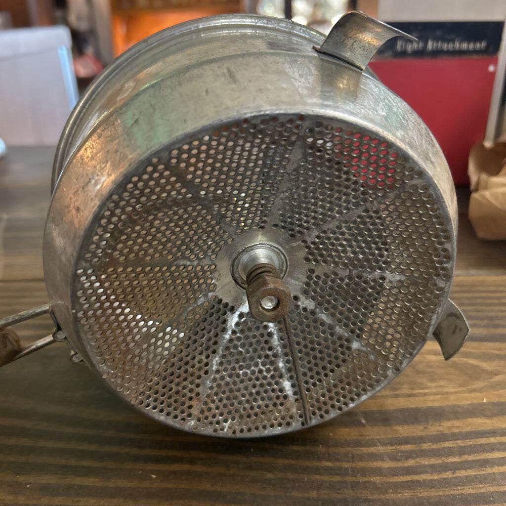 Foley Food Mill, Strainer Base and wooden handle, used for pureeing, ricing and straining fruits or vegetable. c.1930s.