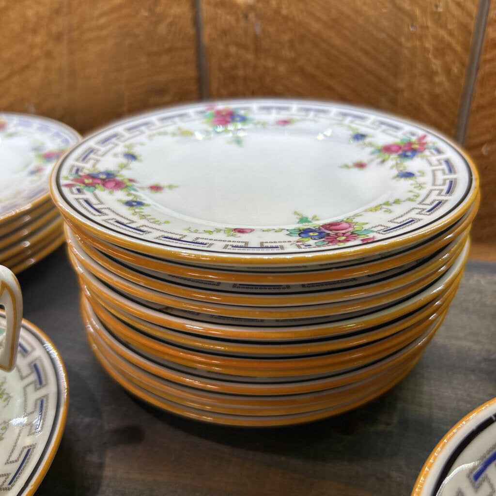 Royal Doulton Dinner service-Cobalt blue Greek key border, Floral bouquets. c.1916 (as is)