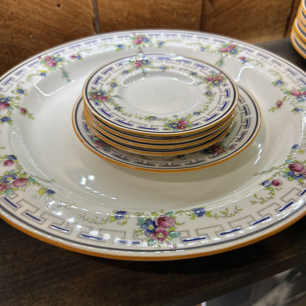 Royal Doulton Dinner service-Cobalt blue Greek key border, Floral bouquets. c.1916 (as is)