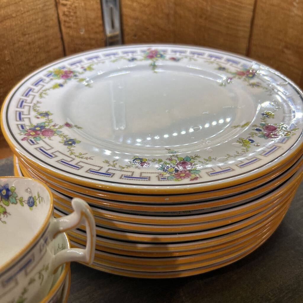 Royal Doulton Dinner service-Cobalt blue Greek key border, Floral bouquets. c.1916 (as is)