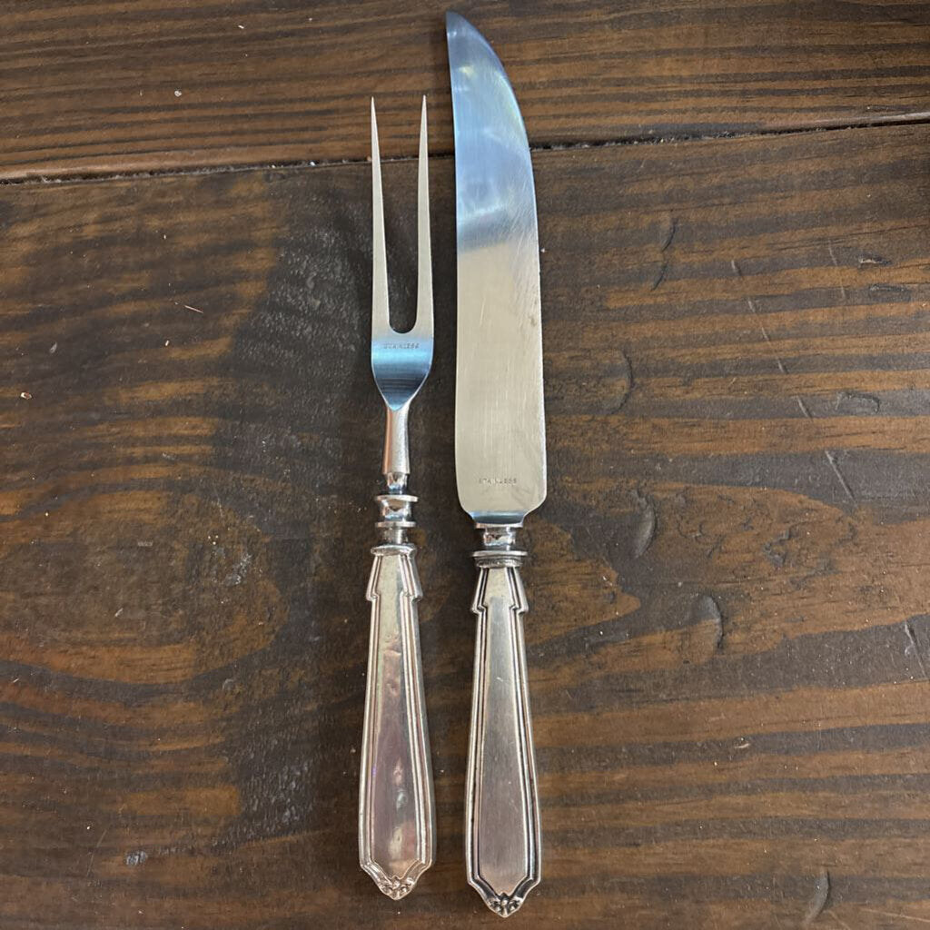 Sterling handled carving set; stainless blades; circa 1940-60
