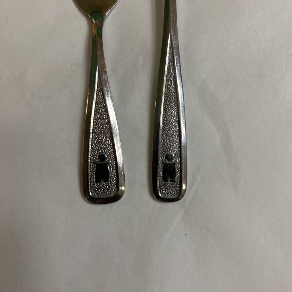 Infant/Toddler Spoon/Fork Set, The First Years (Distributed by Avon) c.1980s, Embossed/Textured Design, Stainless Steel.