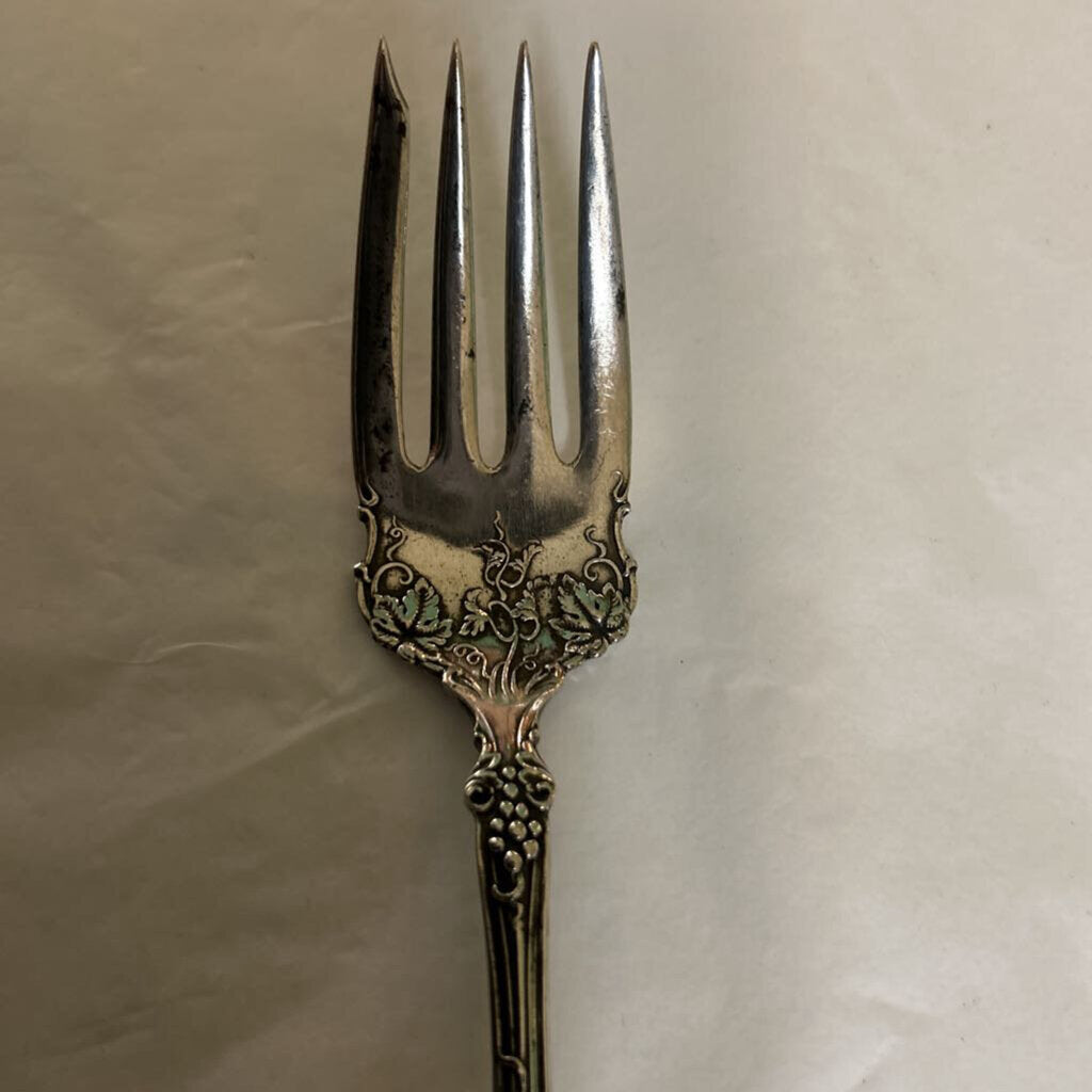 Silverplate Cold Meat Serving Fork, Grape Pattern by 1847 Rogers Bros. c.1904-1918.
