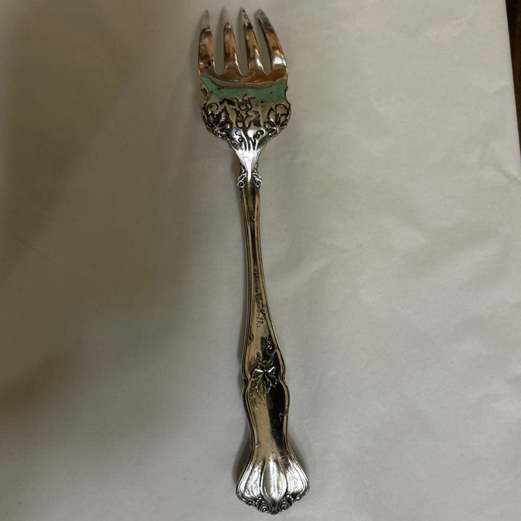 Silverplate Cold Meat Serving Fork, Grape Pattern by 1847 Rogers Bros. c.1904-1918.